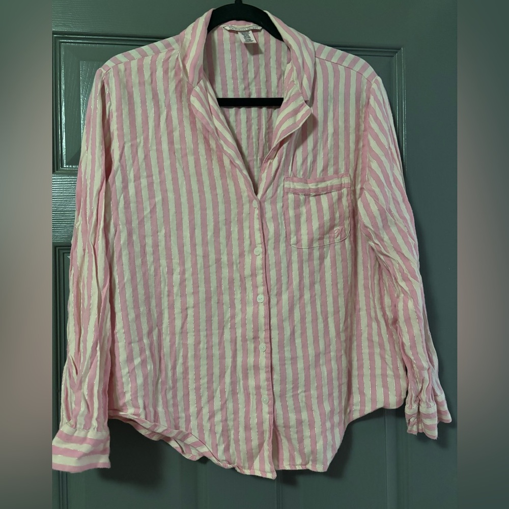 Victoria's Secret Pajama Set cotton blend pink white stripe size small